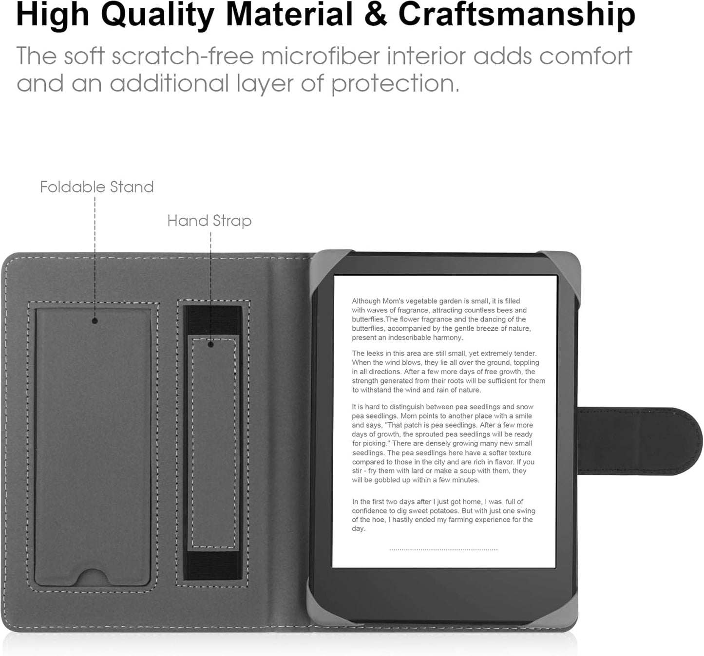 Universal Case for 6.8",7" eReader,Compatible with Kindle/Kobo Clara HD/Kobo Clara 2E/Paperwhite/Pocketbook/Tolino eReader,Leather Stand Cover for 6"-7'' E-Book Reader,Black