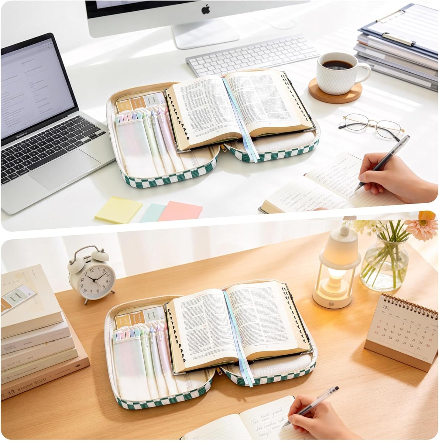 Large Quilted Bible Cover with Handle, Protective Bible Carrying Case with Pockets, All-in-One Bible Study Organizer for Church & Daily Study, Christian Gift for Women