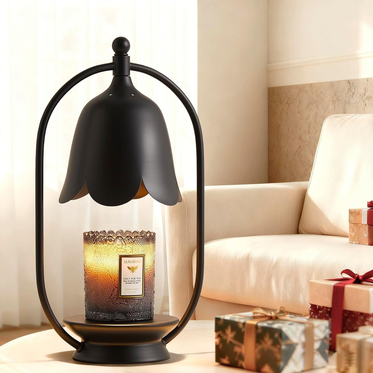 Black Flower Candle Warmer Lamp, Christmas Gift New Year Present Wedding Lamp - Timer Dimmable, Bedroom House Aesthetic Living Girls Women Mom Room New Home Decor