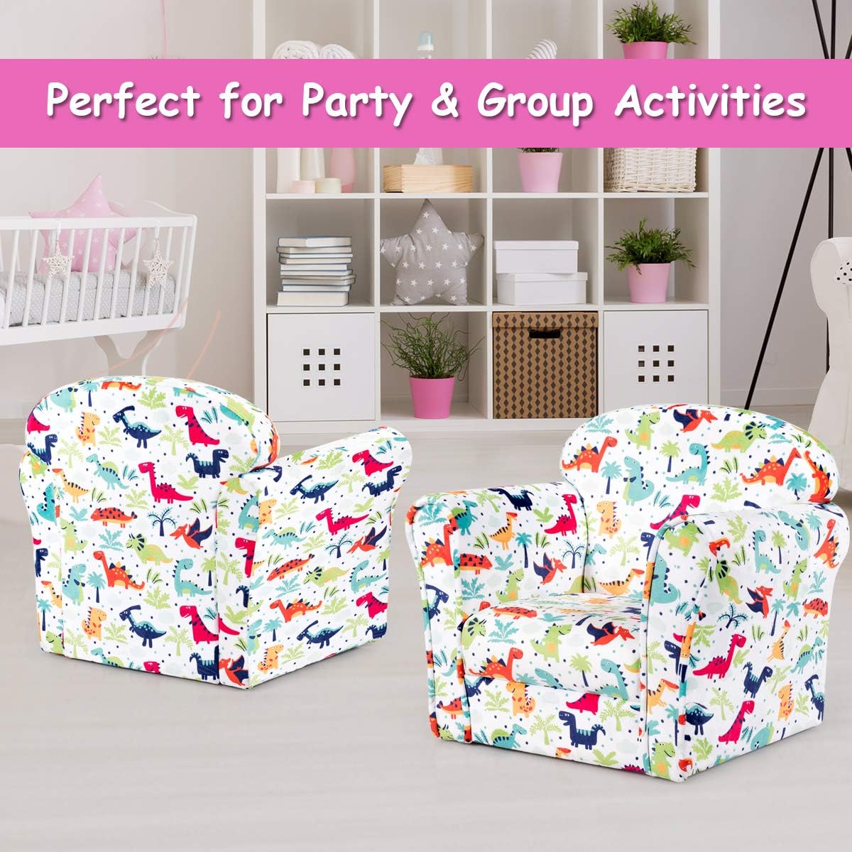 GLACER Kids Sofa, Toddler Couch Chair for Boys and Girls, Lightweight Baby Sofa Chair Children Armchair with Dinosaur Pattern, Sturdy Wood Construction