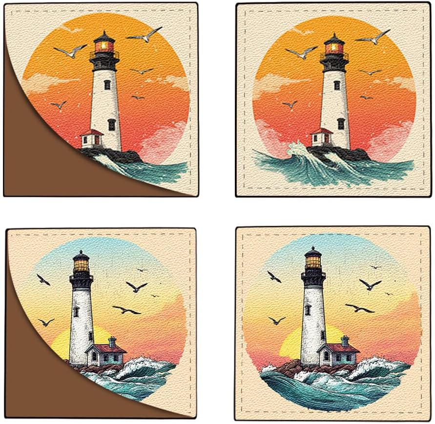 2 PC Bookmark Set, 3.54 x 3.54 Inch Lighthouse Ocean Sunset Design Reading Page Marker with Seagull and Wave Pattern for Students, Teachers and Book Lovers