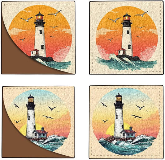 2 PC Bookmark Set, 3.54 x 3.54 Inch Lighthouse Ocean Sunset Design Reading Page Marker with Seagull and Wave Pattern for Students, Teachers and Book Lovers