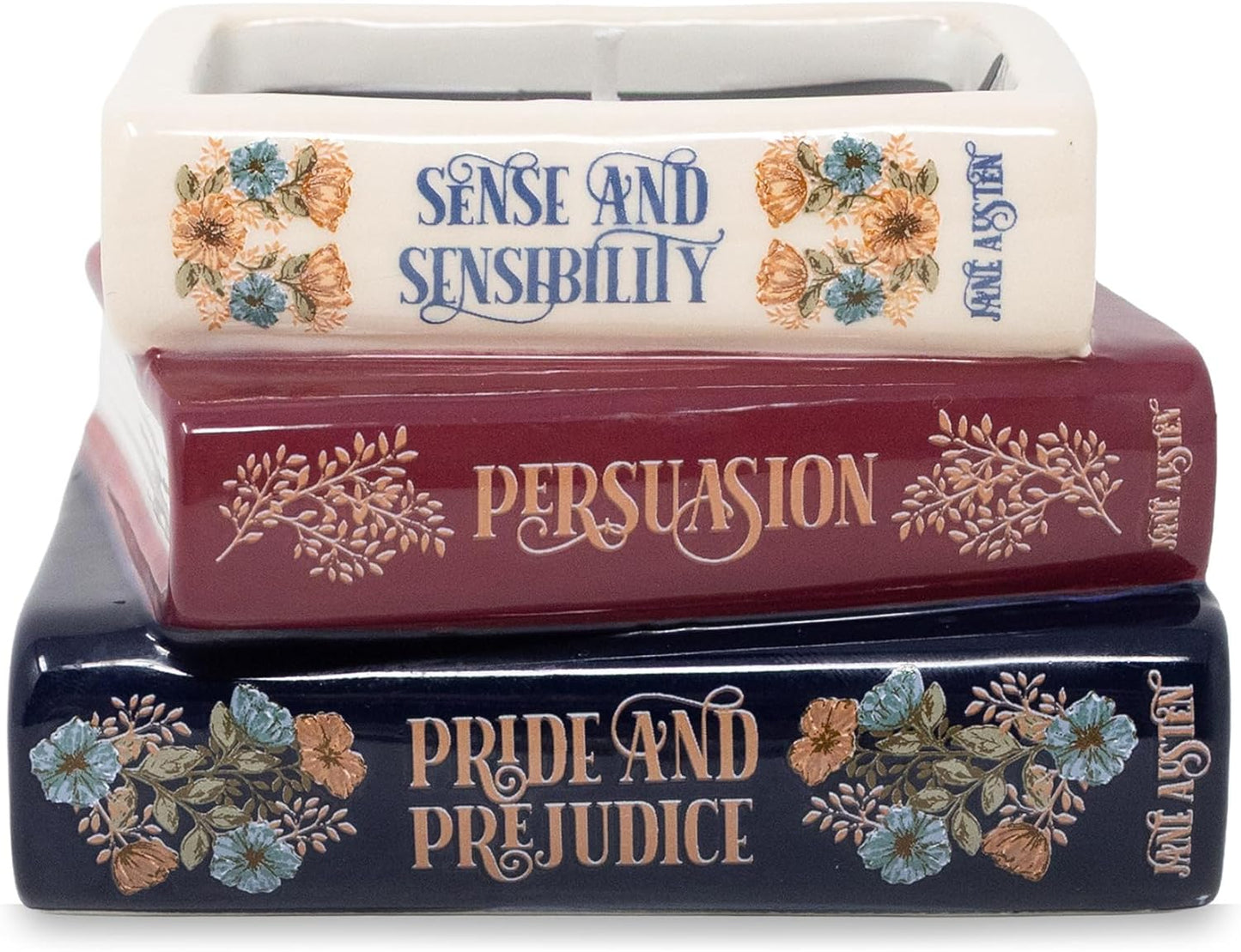 Steel Mill & Co Novelty Shaped Book Theme Scented Candle, Library Stack 6.5 oz Wax Candle with Notes of Earl Gray Tea and Honey, Unique Gift for Mother's Day (Jane Austen)