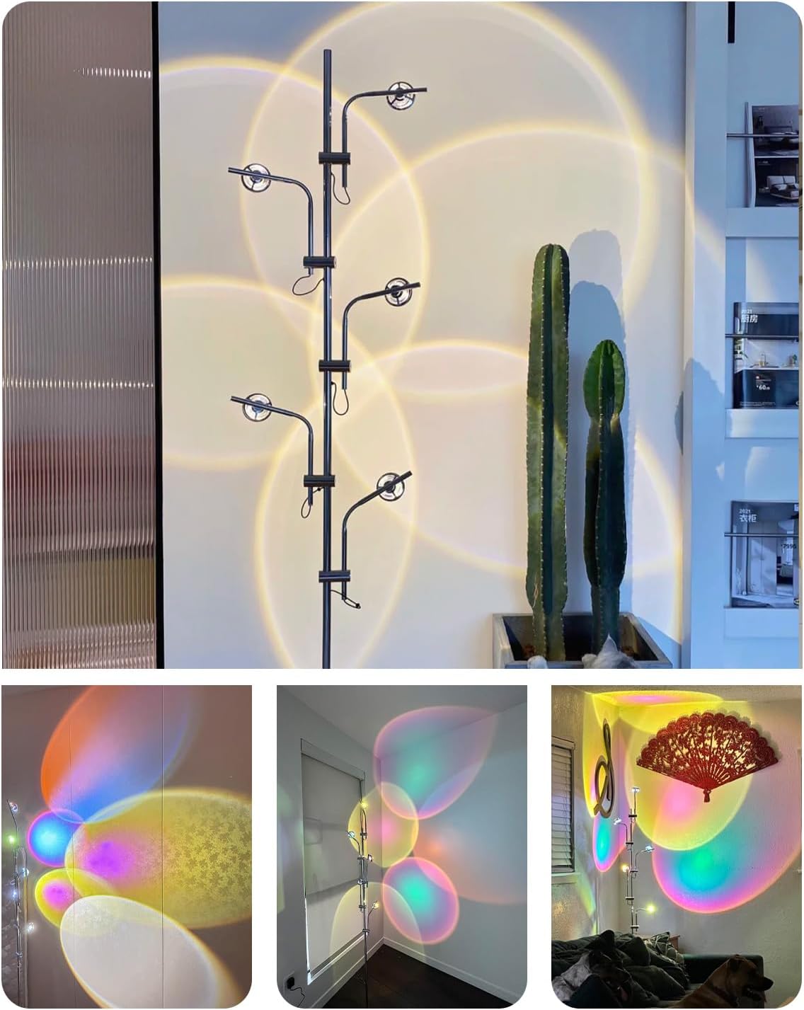Halo Projector Floor Lamp - 4000K LED Multi Head Floor Lamp with RGB Filters - Sunset Projection Ambient Lighting - Mood Corner Lamp for Bedroom,Living Room - Chrome