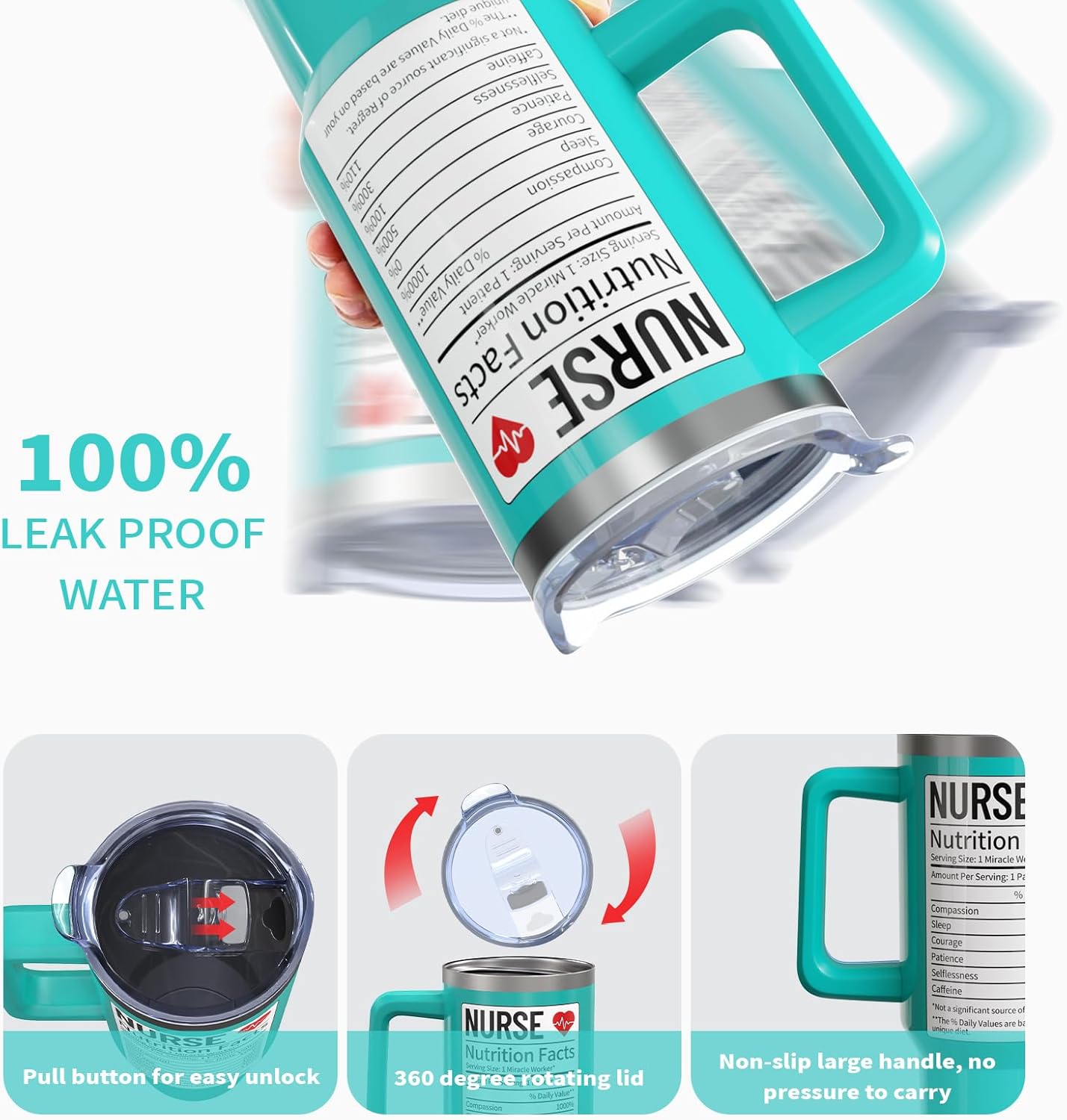 Nurse Cup Gifts for Women Men, 40 Oz Tumbler with Handle and Straw, Nursing Practitioner Appreciation Graduation Nurse Week Teal Insulated Stainless Steel Water Bottle 1PC