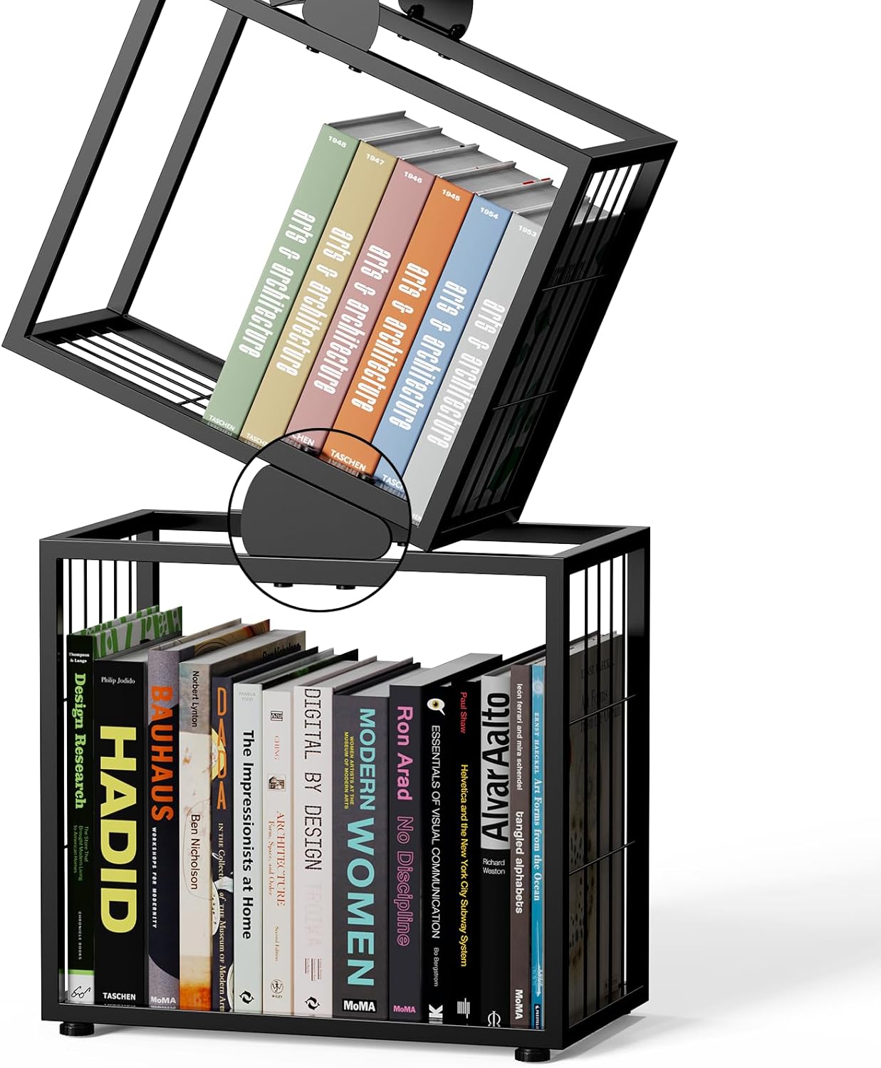 5-Tier Skinny Bookshelf with Unique Geometric Design - Modern Metal Bookcase, Space-Saving Narrow Organizer for Living Room, Bedroom, Office, Corner - Black