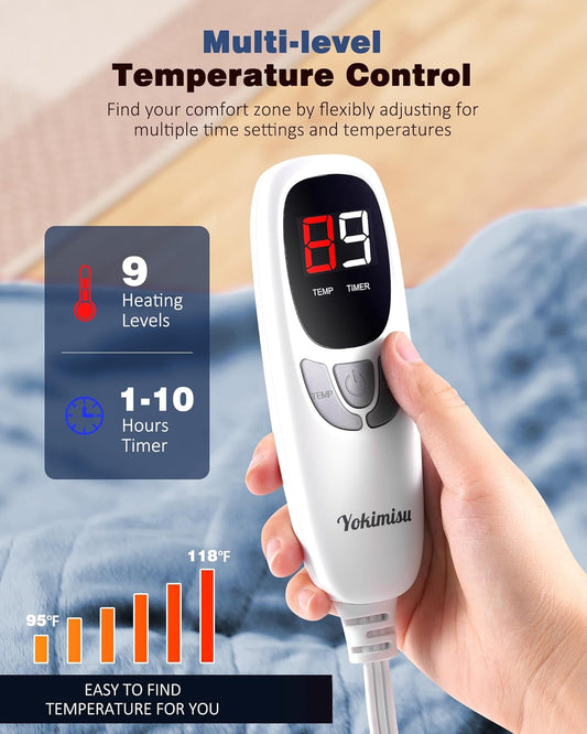 Heated Blanket Throw, 50x60 inches with 2 Wearable Buttons, Electric Blanket, 9 Heating Levels & 1-10H Auto Off & Fast Heating, for Office, Home, Sofa (Baby Blue)