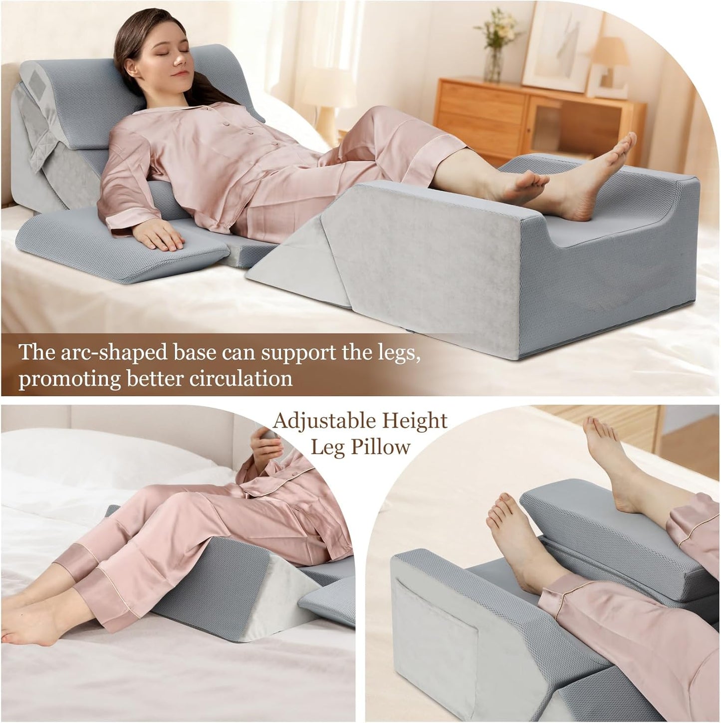 Redants 9PCS Orthopedic Bed Wedge Pillow Set, Wedge Pillow Set for After Surgery, for Sitting Up in Bed to Read, Watch TV, Use Laptop, Removable, Pain Relief from Back, Leg, and Neck Discomfort