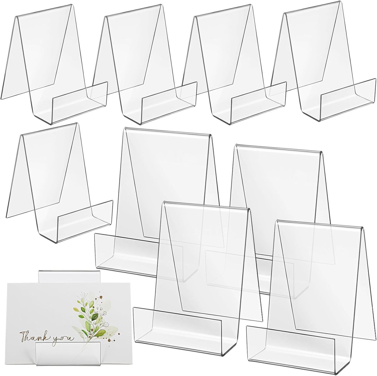 Milisten 10pcs Acrylic Card Display Stands Greeting Card Holder Easels with Bases 10cm 7.5cm for Retail Sports Business Display