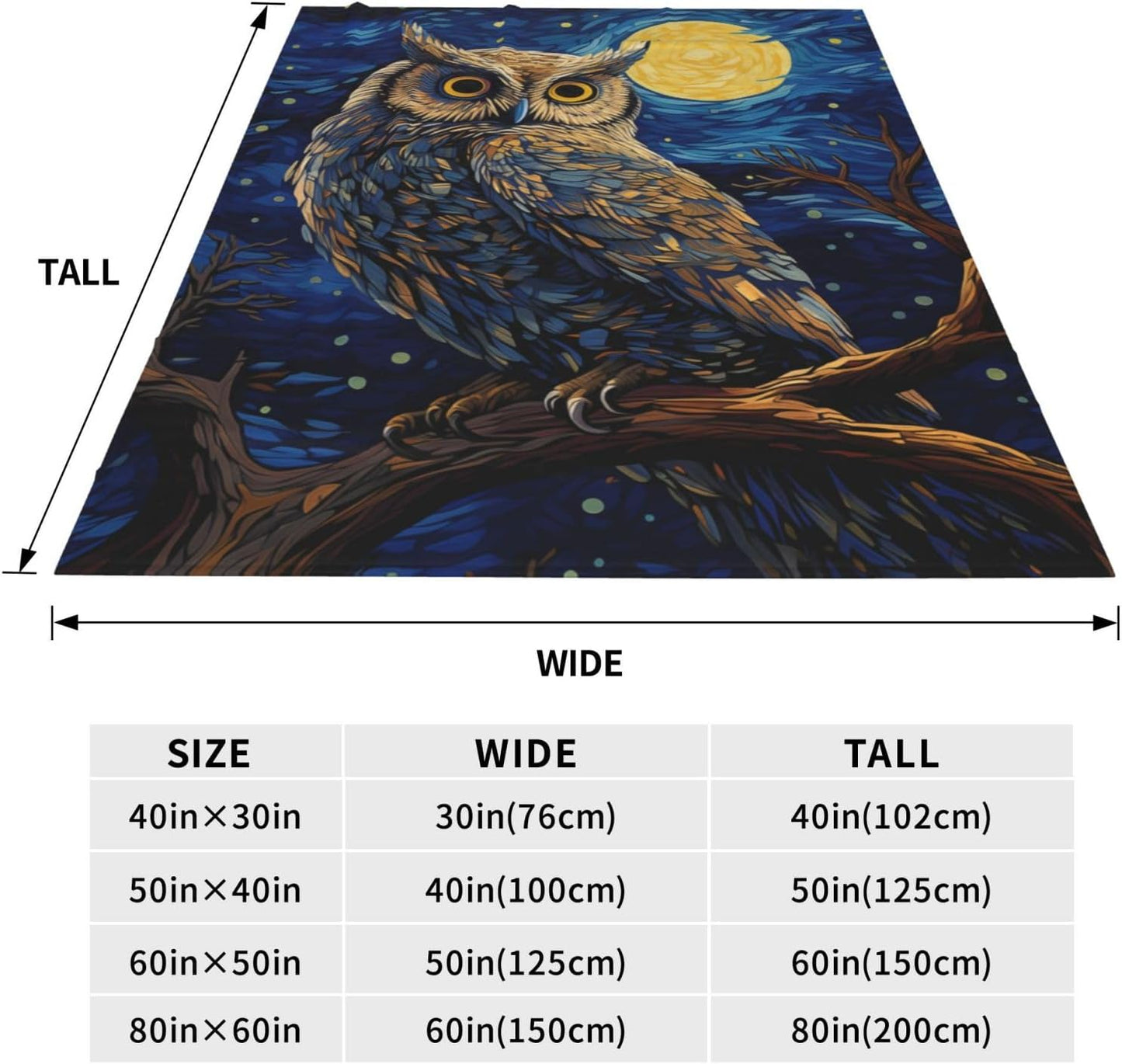 Owl Blanket for Adults Kids Gifts for Owl Lovers Blue Starry Sky Painting Flannel Throw Blankets Soft Comfy Lightweight for Home Decor Couch Bed Sofa 60x50 Inches