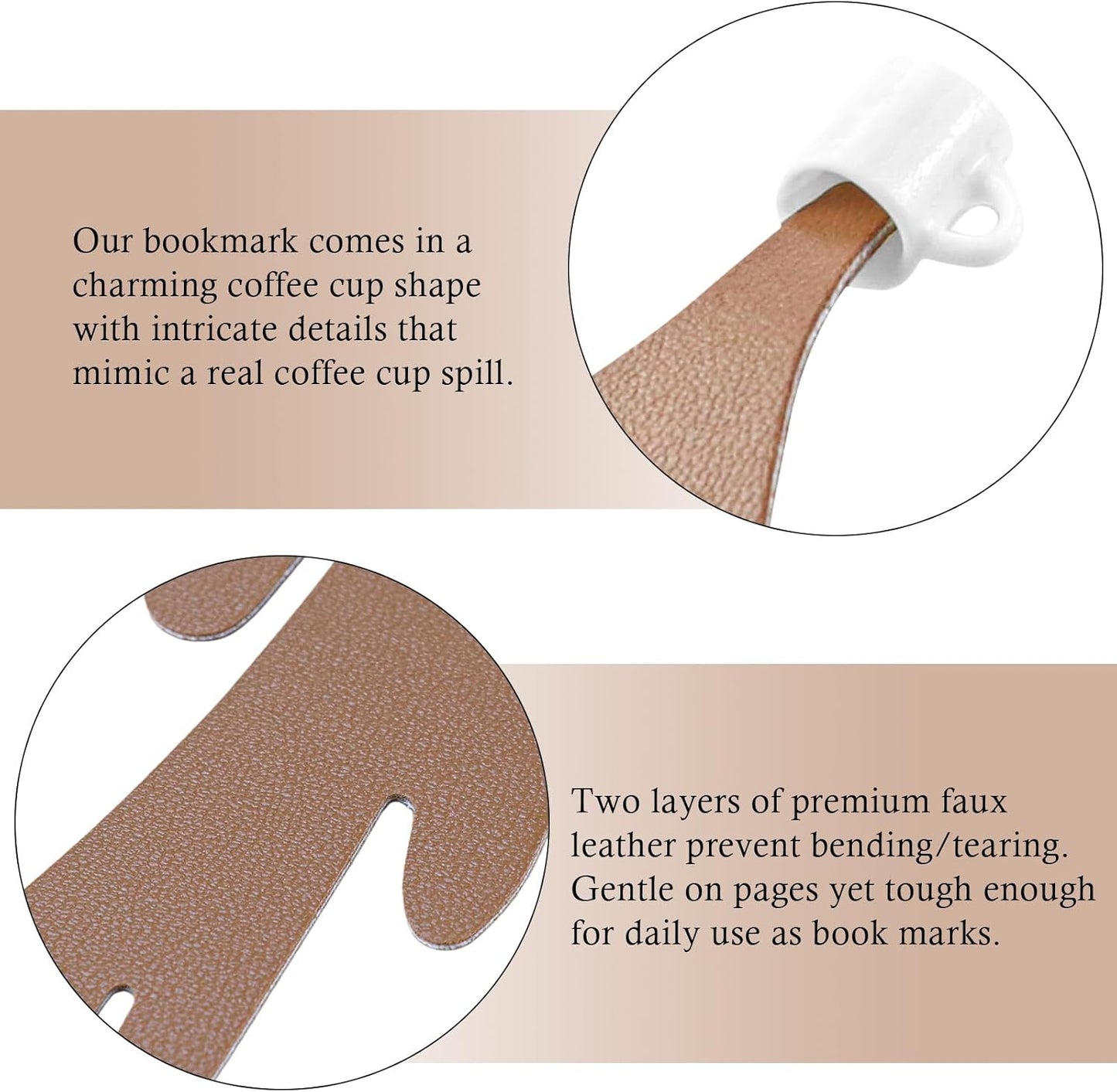 2PC Coffee Bookmark, Spilled Coffee Bookmark Coffee Cup Craft Faux Leather for Book and Coffee Lovers, Bookworm Women Men