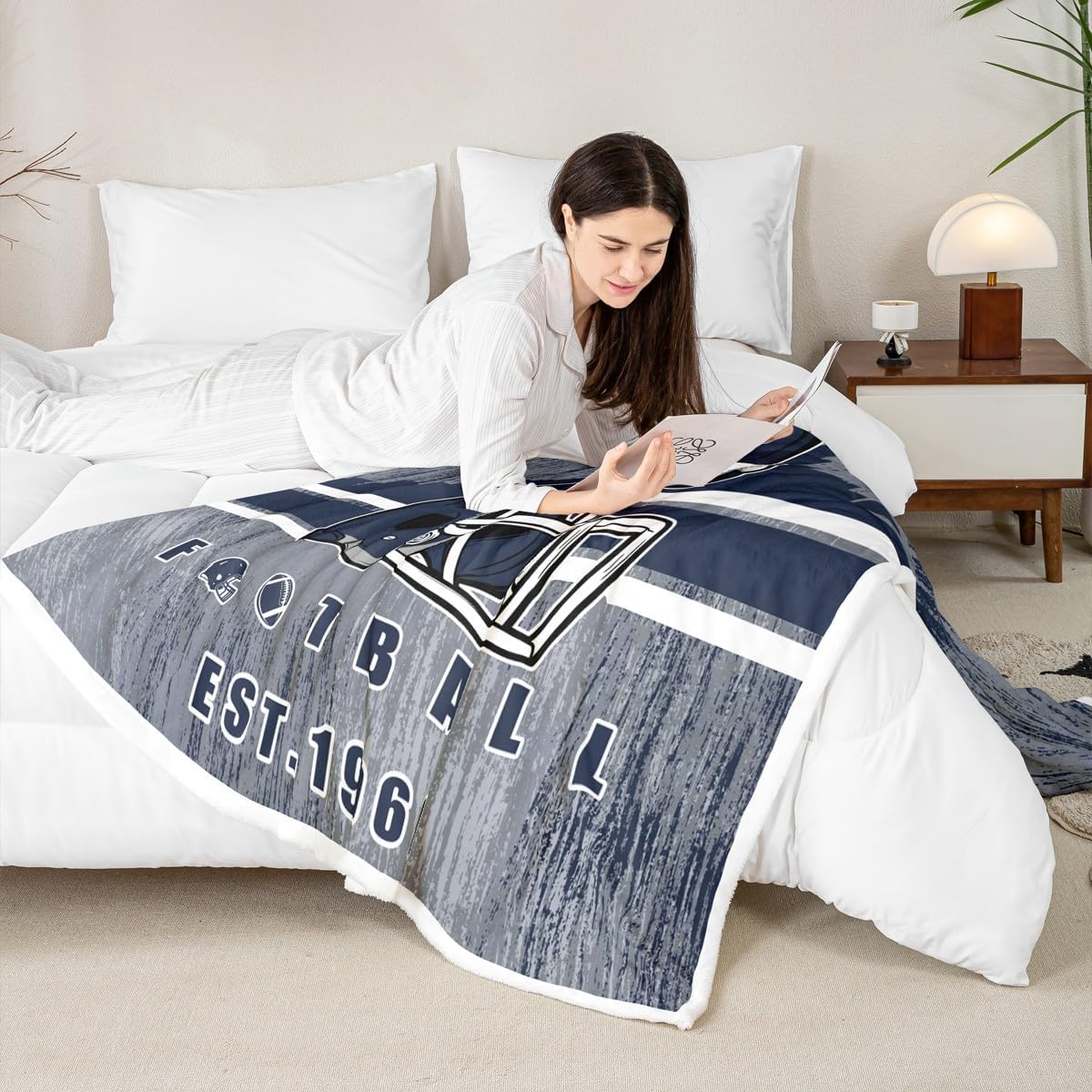 Erosebridal Cowboys Football Sherpa Blanket Boys Girls Fleece Throw Blanket Gridiron Gifts for City Fans Women Men Plush Bed Blankets Rugby Sports Fuzzy Plush, Navy Blue, 40"X50"