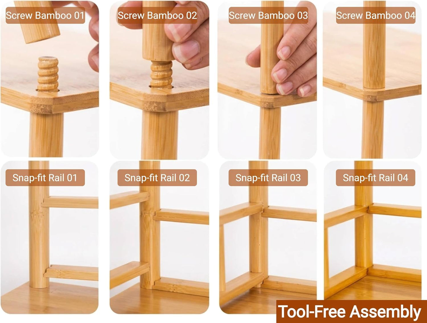 GOGOGO 3-Tier Expandable Bamboo Open Bookcase - No-Tools Assembly & Modular,Modern Display Bookshelf with Top Edge and Solid Wood Frame for Home and Office, Storage Cabinet