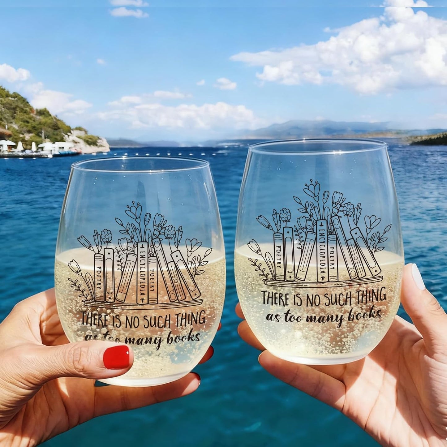 There Is No Such Thing as Too Many Book Wine Glass Gifts for book lovers Women, Funny reading Bookish Bookworm Glasses For Her, Best Christmas Birthday Reading Day 15oz wine glass for Female Readers58