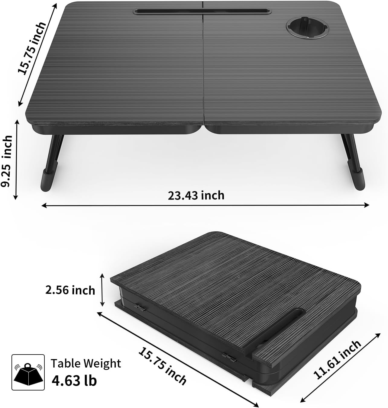 BUYIFY Foldable Laptop Bed Desk for Couch, Sofa - Large Lap Desk Tray Table with Cup Holder and Tablet Slot - Portable Notebook Stand for Eating, Writing, Studying and WFH (Black)- USA Original Patent