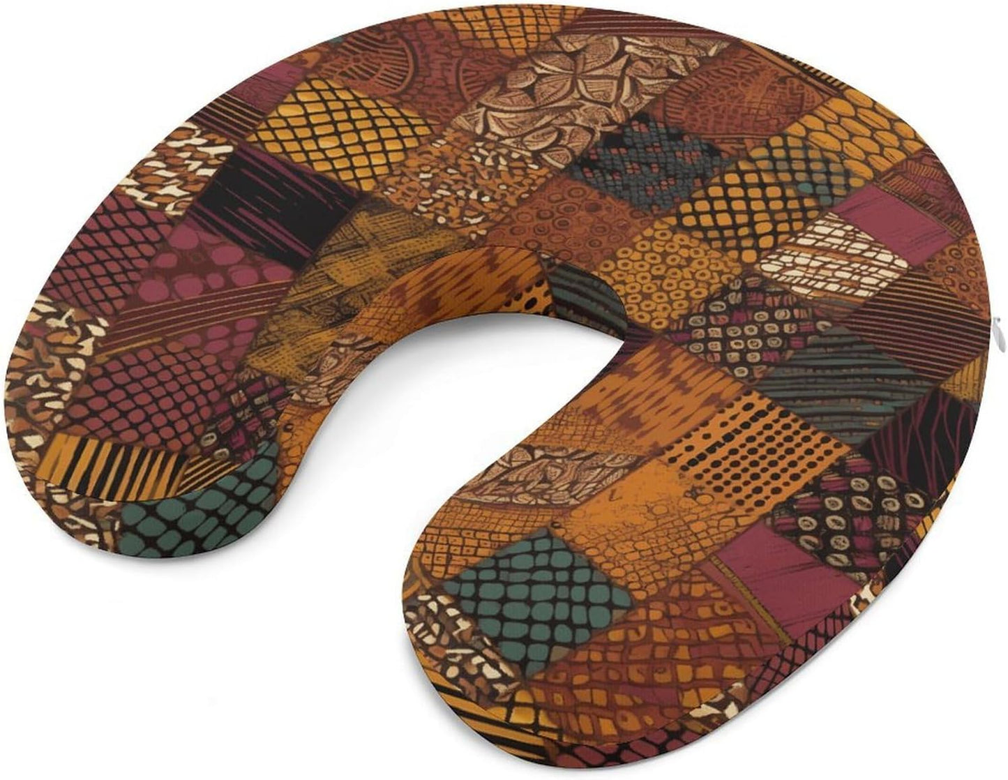 African Style Patchwork Neck Pillow Memory Foam U Shaped Pillows Portable Pillows for Shoulder Travel Head Support Pillow with Concealed Zipper for Airplane Car Home Office