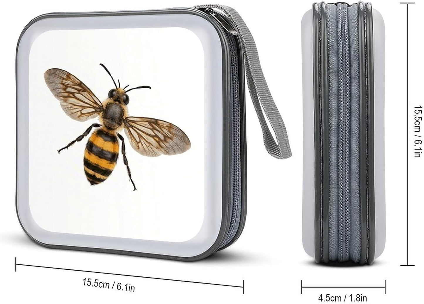 Bee CD Case Portable Zipper CD Case 40 Capacity Hard Plastic DVD Cases Holder Large Storage Disc Wallet Bag for Car Home Travel DVD Collection Bag