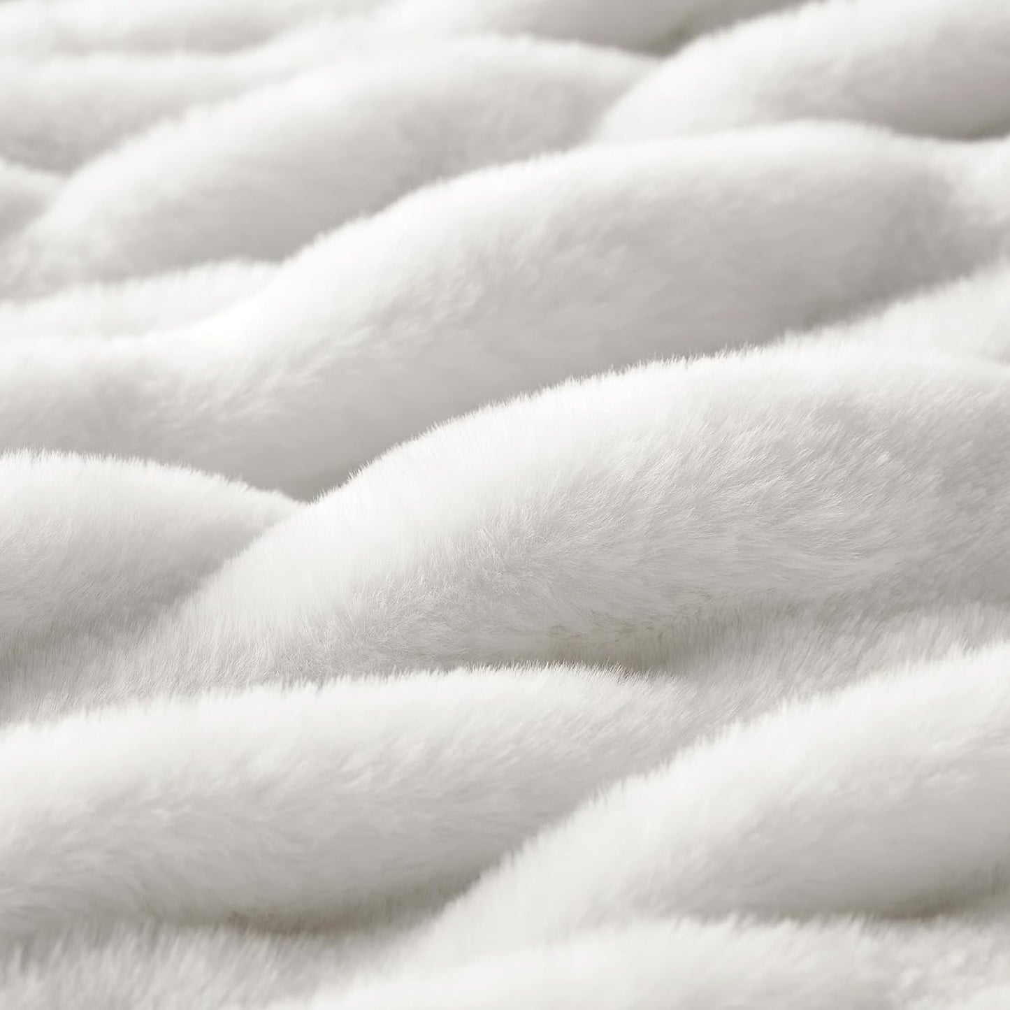 WDCOZY Ruched Faux Fur Throw Blanket Soft Cozy Fluffy Luxurious Blankets Couch Bed Sofa Chair Home Decor Warm Furry Fall Winter Plush Rabbit Fur Bubble Blanket 50" x 60", Ivory Cream White