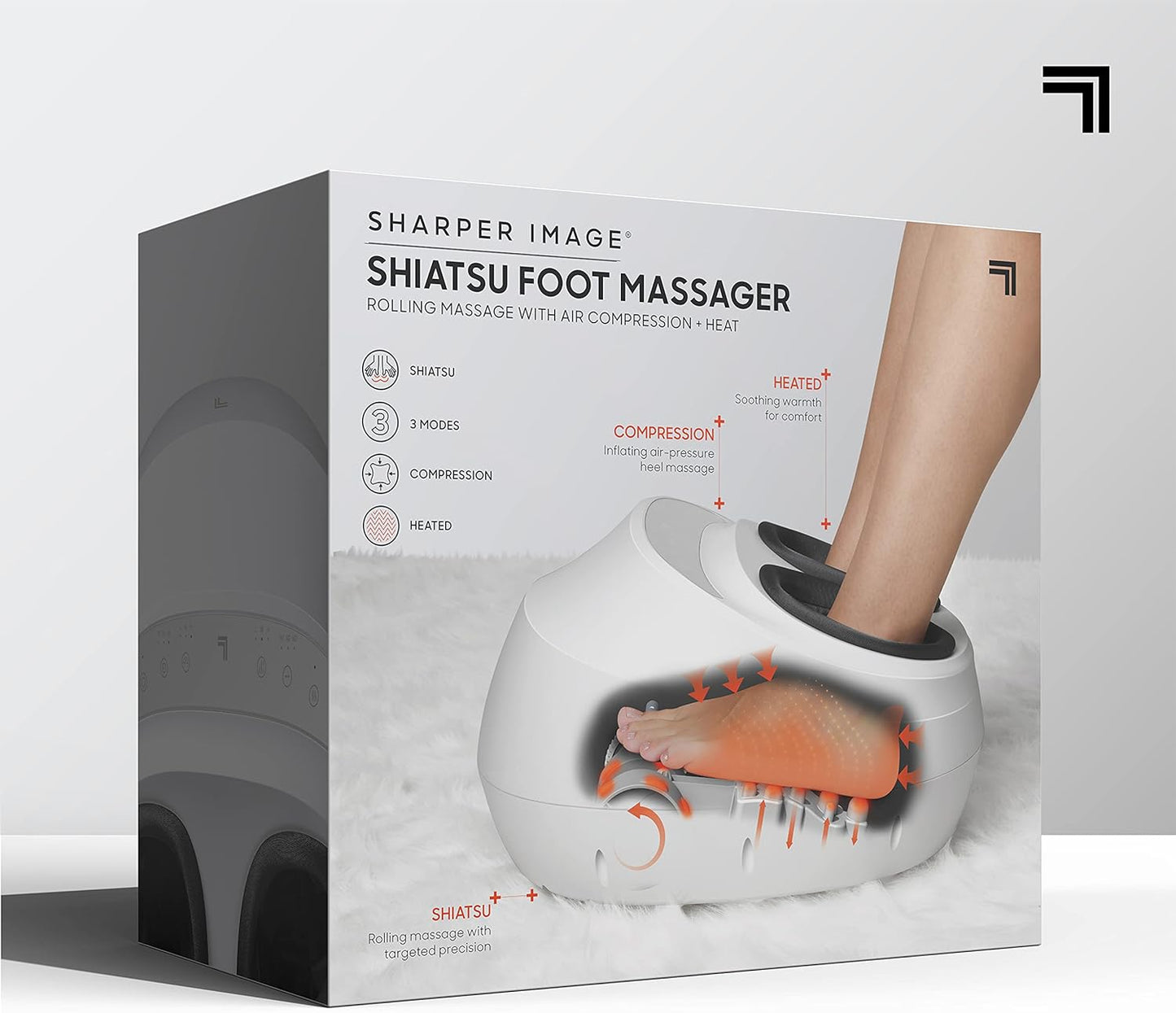 Sharper Image Electric Shiatsu Foot Massager with Heat & Air Compression, Deep Kneading Rollers & Washable Cover, Targets Heels, Balls & Arches up to Mens Size 12, Gift for Women & Men