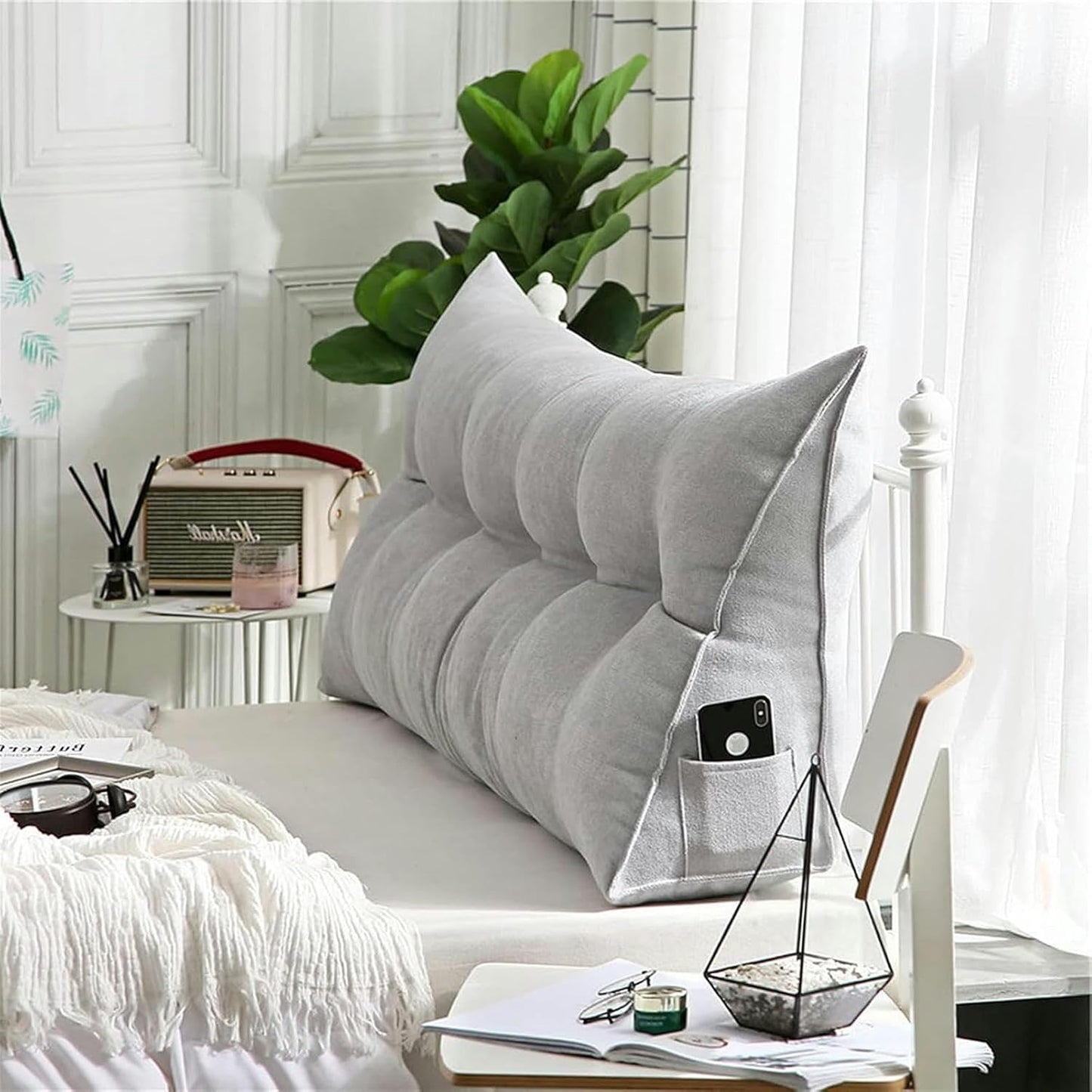 Soft Triangular Wedge Pillow Positioning Support Reading Backrest Cushion with Removable Cover, Comfortable Bed Rest Reading Wedge Headboard Backrest Tufted Pillow