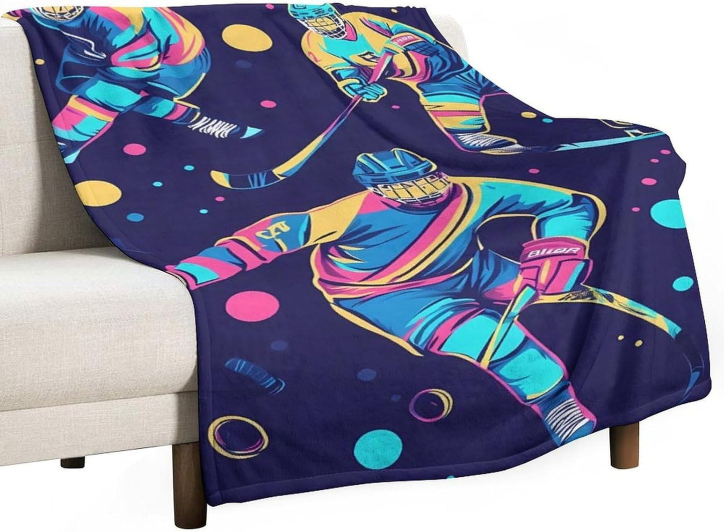 Ice Hockey Players Throw Blanket for Couch Bed Plush Cozy Fuzzy Flannel Blanket for All Season 30"x50"