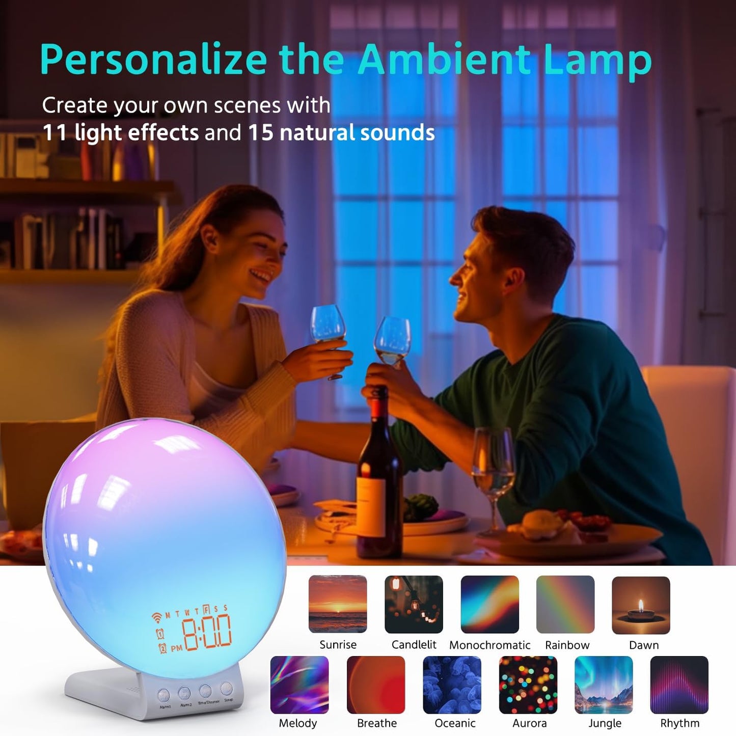 MOMILLA Sunrise Alarm Clock Smart, 3 in 1 Wireless Charging Station, App Control Sound Machine White Noise, Sunset Lamp, Night Light Wake up Light in Bedroom for Heavy Sleepers, Kids
