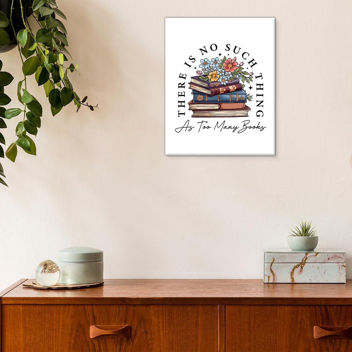 Book Lovers Wall Art Print Floral Books Poster Picture Artwork Bookish Wall Decor for Home Study Reading Room Library 8x10 Canvas Framed