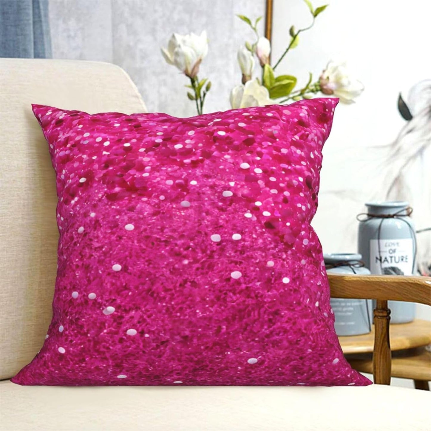 All-Season Square Pillow Covers 18"X18", Glitter Pattern, Decorative Throw Pillow Covers for Sofa Bed Couch, Hidden Zipper Cushion Cover, Square Lumbar & Accent Pillowcases for Home Decor