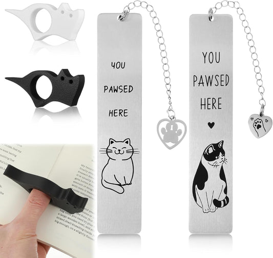 Ouligay 4 PCS Cat Book Page Holder Set Cat Thumb Book Page Holder for Reading Sturdy Thumb Bookmark Reading Accessories Gifts for Women Men Writer Bookworm Readers