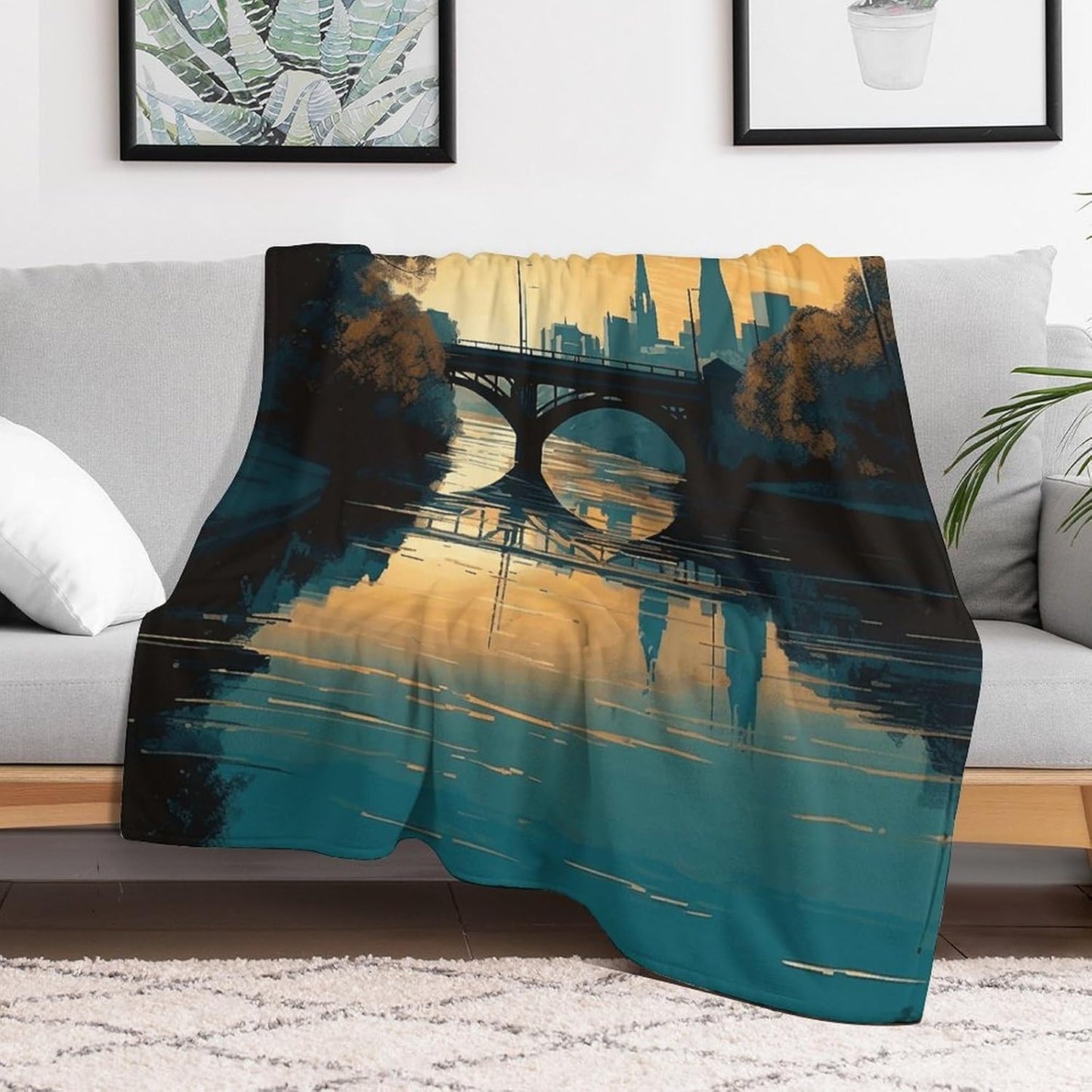 Hand Drawn Buildings Throw Blanket for Couch Super Soft Warm Lightweight Throw Blankets Cozy Flannel Bed Blanket Cute Decorative Blankets for All Seasons Home Decor Gift 40"*50" （100 * 130cm）