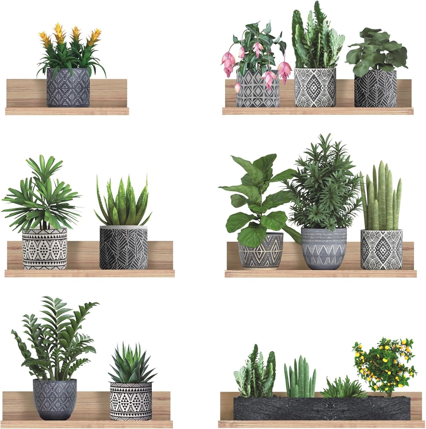 LHIUEM Potted Plants Decals Vine Stickers Green Botanical Decals(12'X33') Cottagecore Greenery Stickers Plant Spring Clings Tropical Wall Art 3D Vinyl Succulent Wall Clings for Office Lavatory