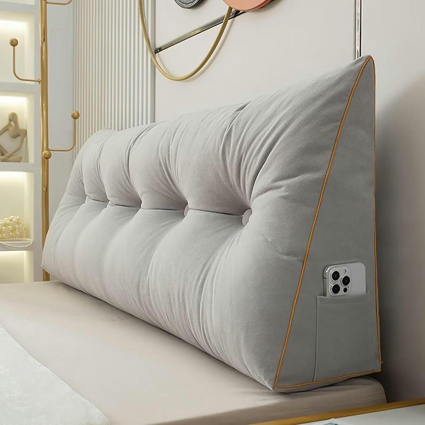 Large Triangular Headboard Pillow Backrest Positioning Support Bed Bolster Rest Reading Pillow with Removable Cover Soft Headboard Cushion Backrest Pillow for Sitting in Bed