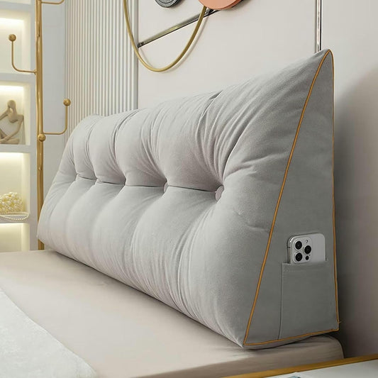 Large Triangular Headboard Pillow Backrest Positioning Support Bed Bolster Rest Reading Pillow with Removable Cover Soft Headboard Cushion Backrest Pillow for Sitting in Bed