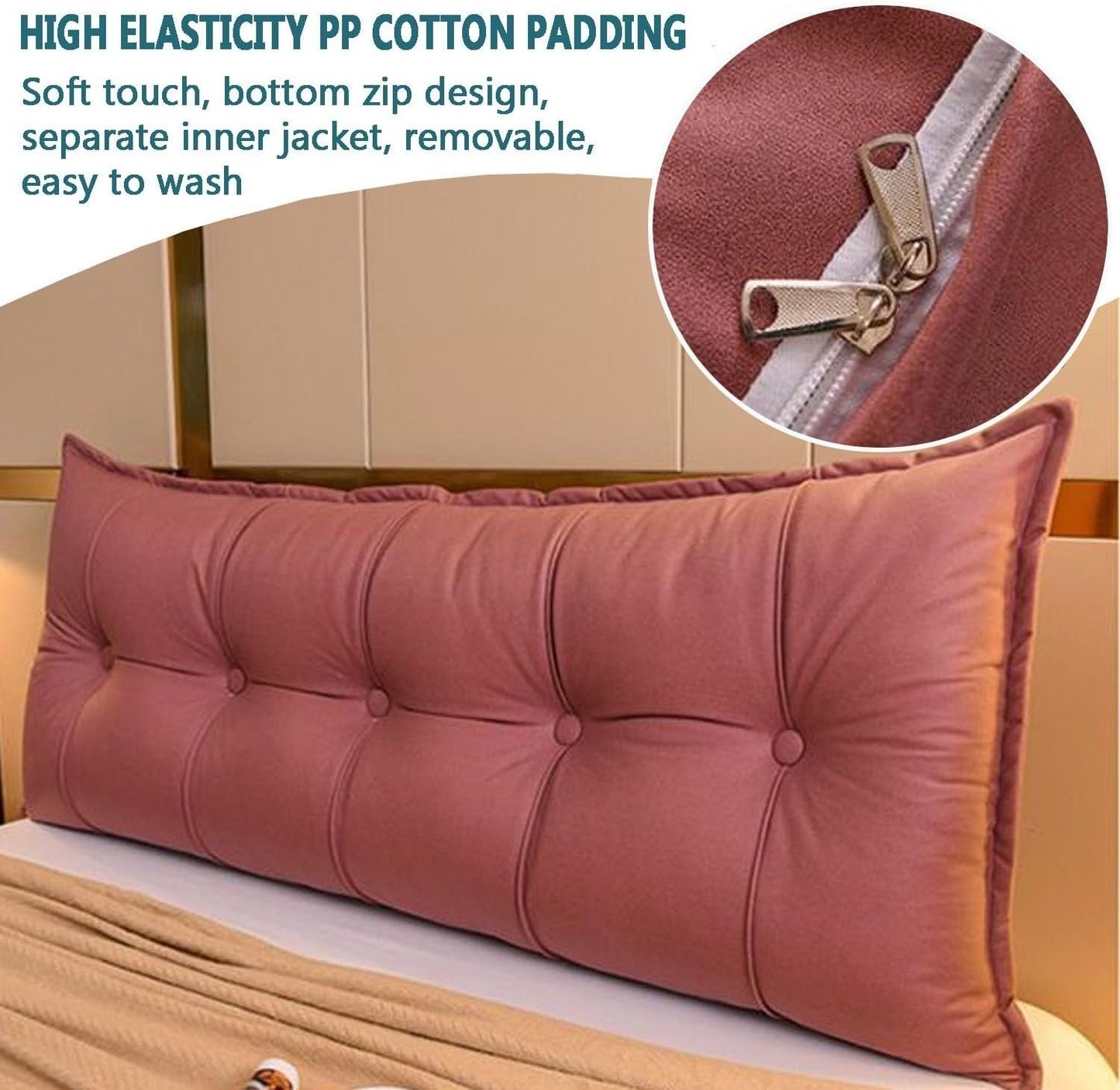 Bed Reading Rest Pillow, Luxurious Couch Back Cushions 60/80/100/120cm Reading Headboard Pillow Removable Lumbar Support Pillow for Queen/King/Twin