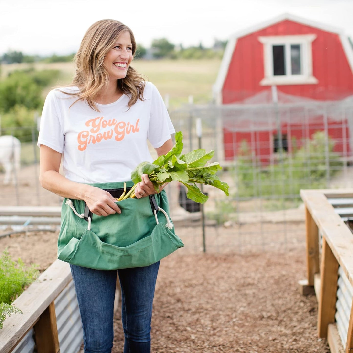 The Roo Joey Apron Gardening with Pockets and Harvesting, Picking Pouch - Adjustable, Water-resistant, Washable Canvas Cotton Great Gardener Gift Leaf Green Joey - Waist Apron