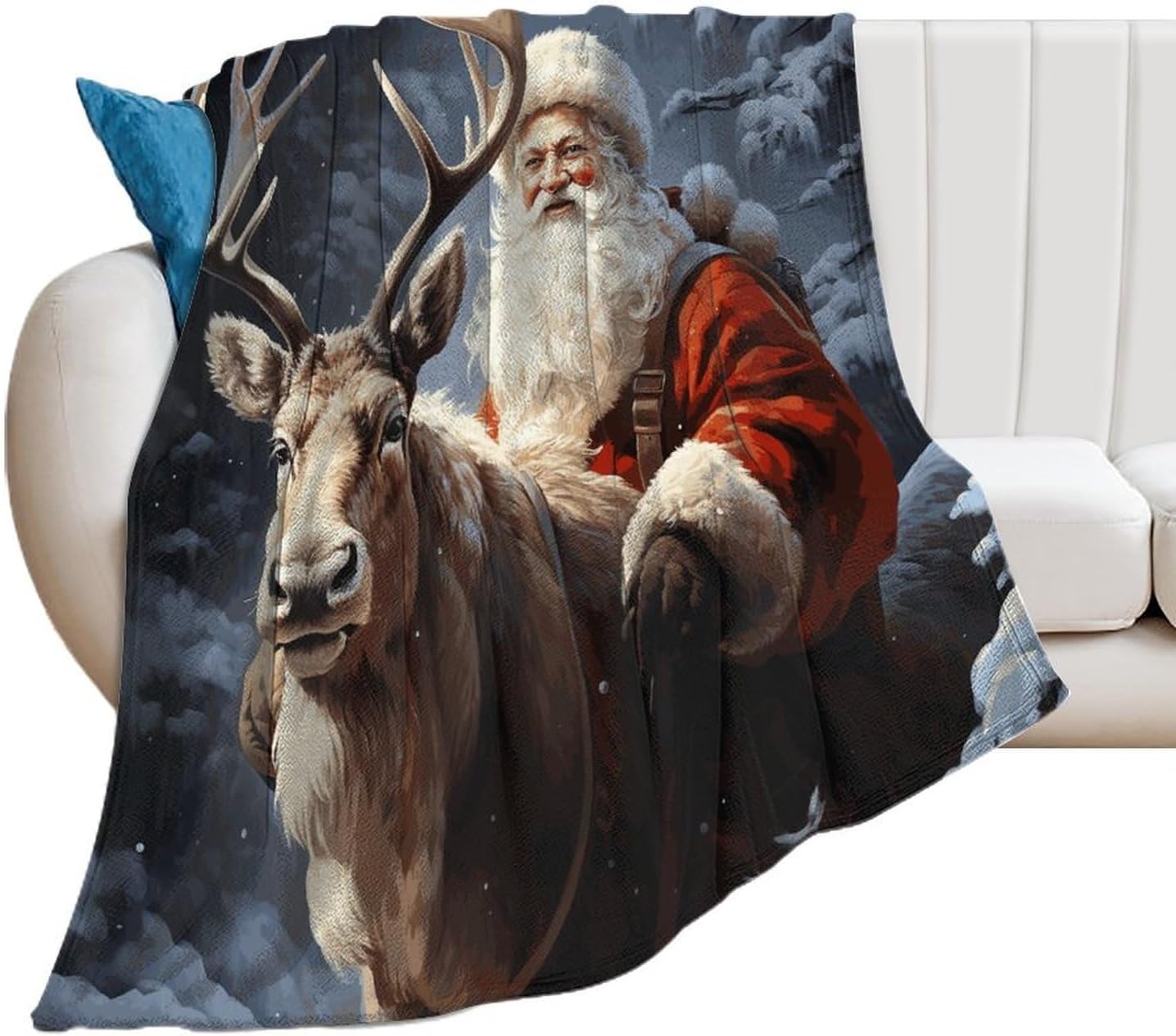 Santa Claus and Deer Elk Throw Blanket for Couch Super Soft Warm Lightweight Throw Blankets Cozy Flannel Bed Blanket Cute Decorative Blankets for All Seasons Home Decor Gift 30"*40"（76 * 100cm）