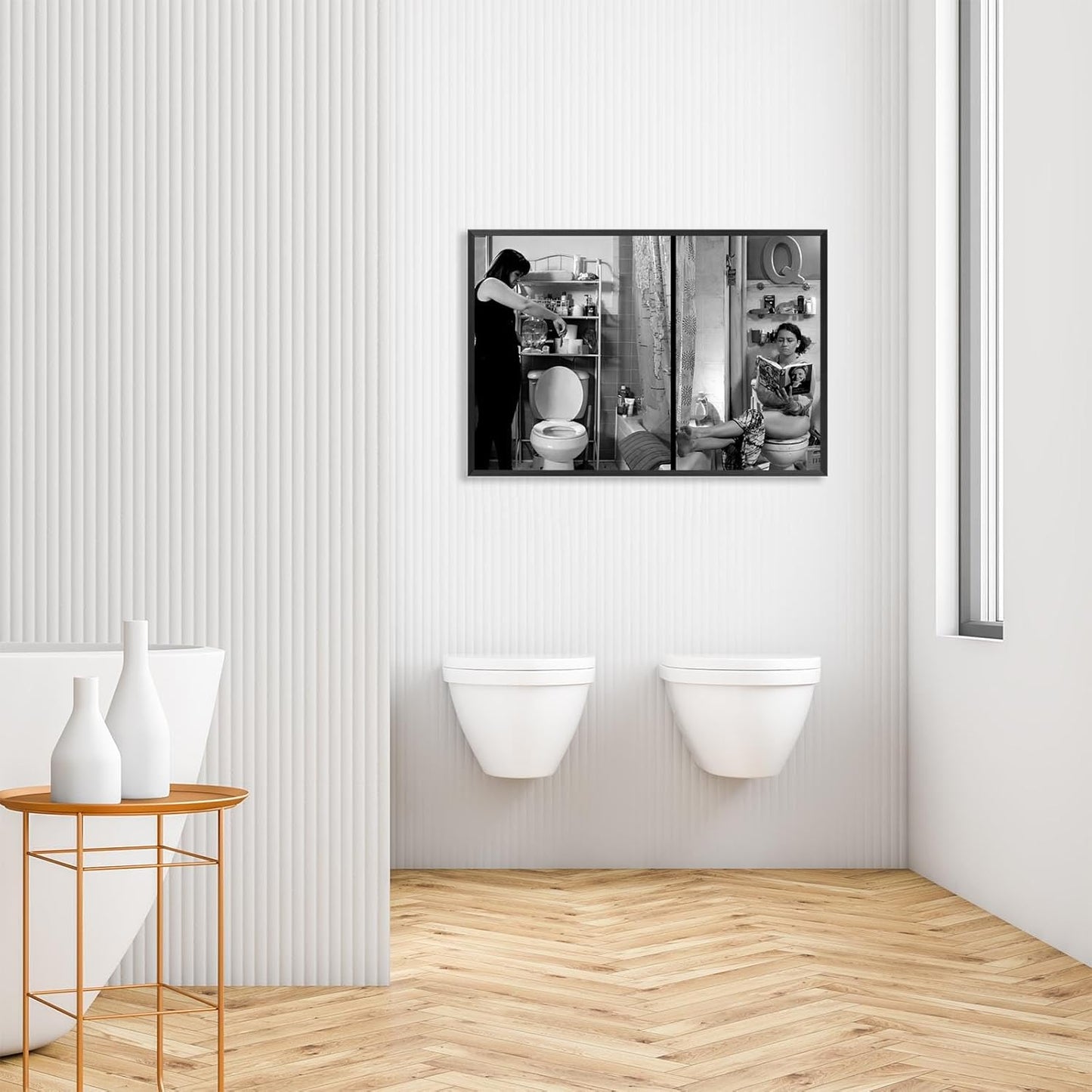 Funny Bathroom Canvas Posters Humor Black And White Wall Art Woman Toilet Reading Magazine Prints Painting For Living Room Restroom Dorm Wall Decor 8x12in Unframed