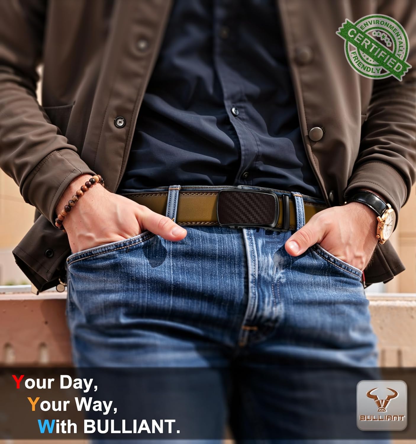 BULLIANT Men's Ratchet Belt 2 Pack-Click Leather Belt Adjustable for Men Gift 1 3/8-Cut for Perfect Fit