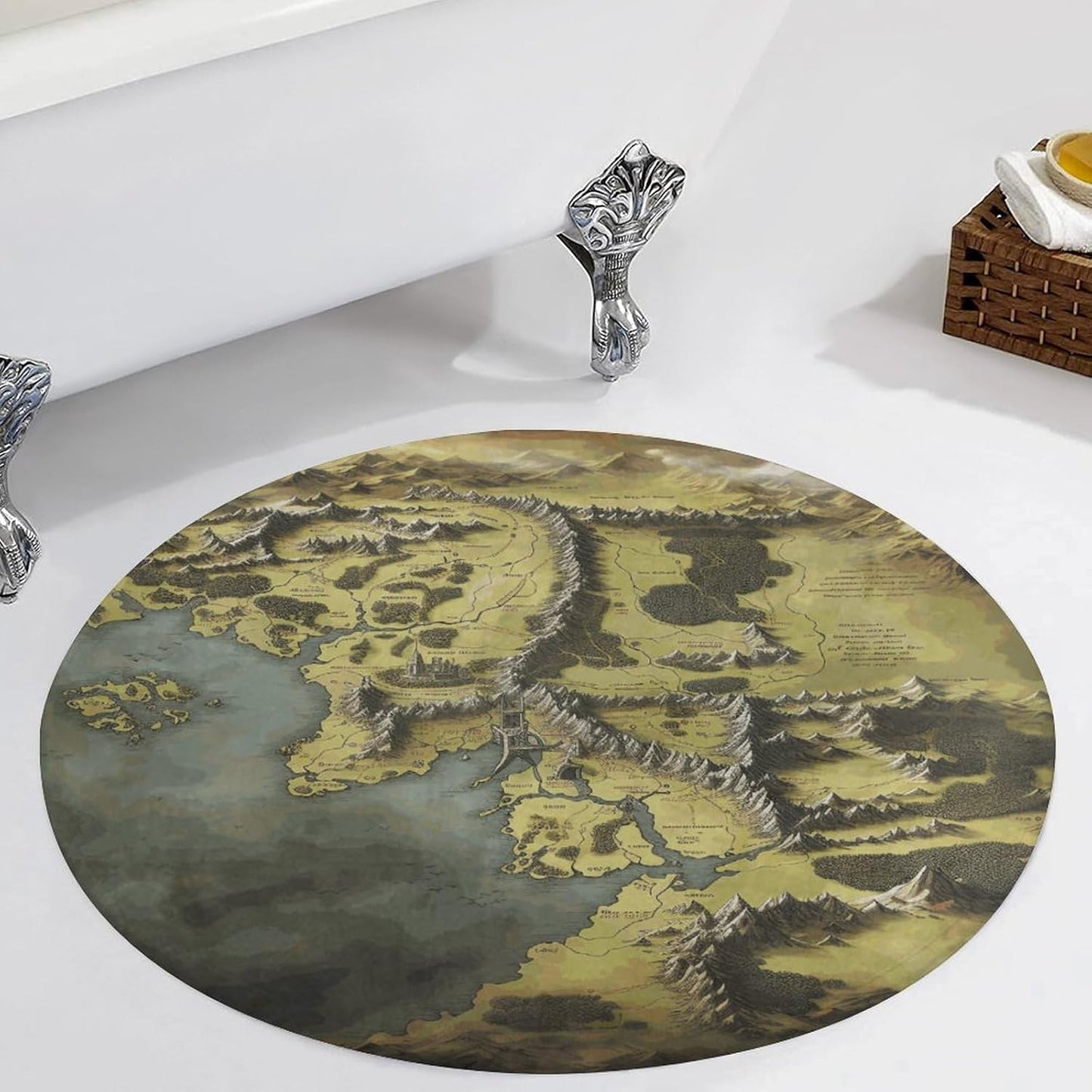 Round Small Area Rug, Middle Earth Map Print Circle Rugs, Non Slip Washable Floor Mat, Soft Throw Rug for Living Room, Powder Room Entryway, Bathroom, Bedside, Floor Decor 80 * 80cm