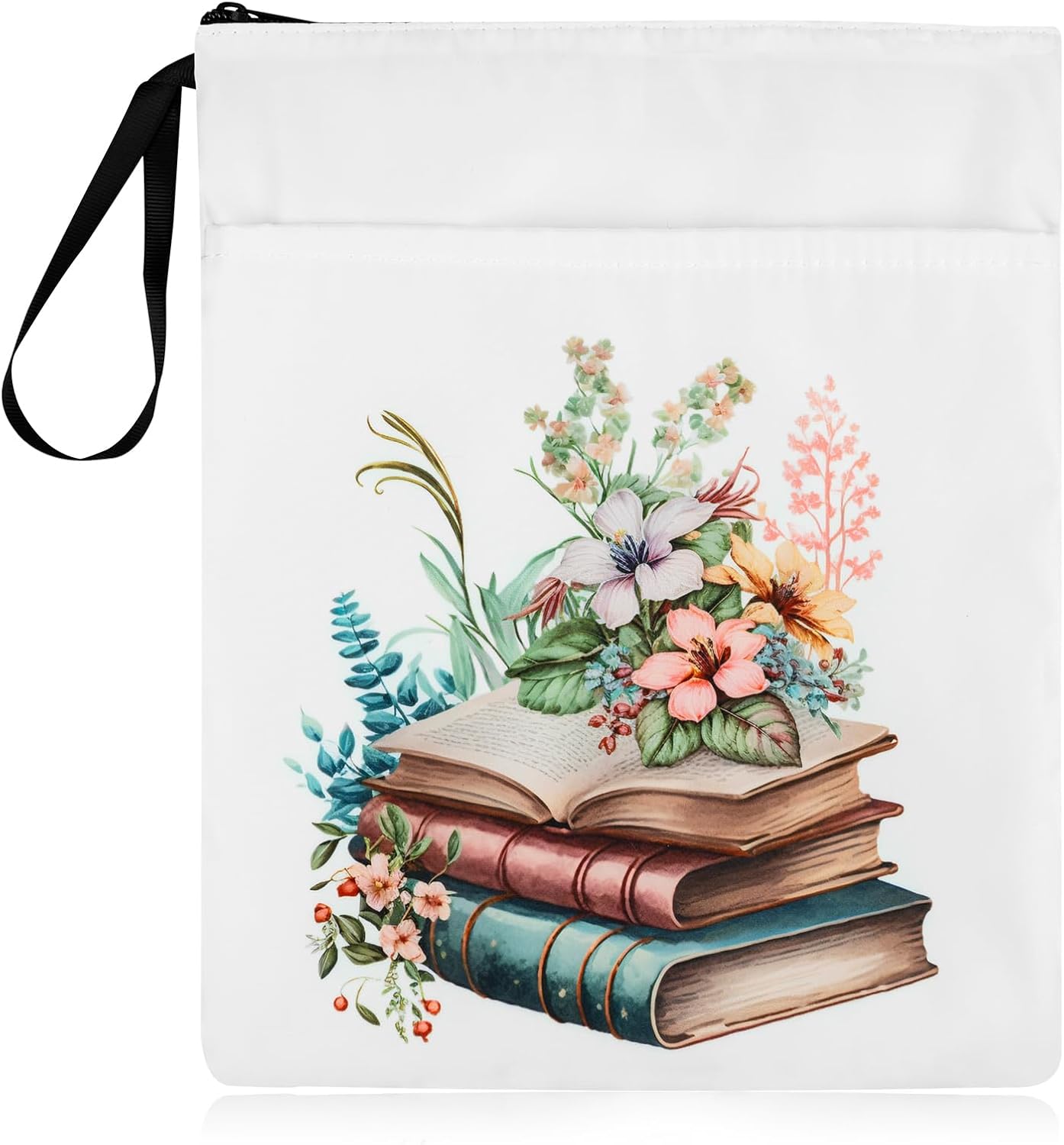 Fantasyon Book Sleeve Waterproof Book Protector Book Pouch with Zipper and Front Pocket, Floral Print Book Covers for Paperback Book Lovers Gifts Teacher Student, 11.65 x 9.45 inches