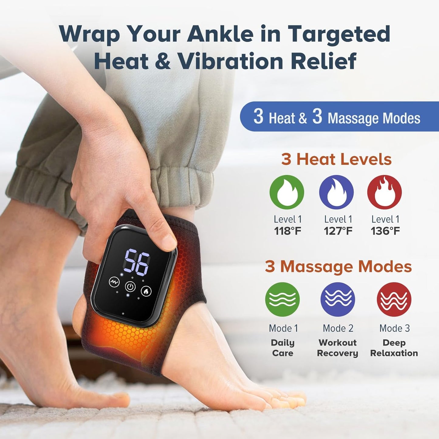 Cordless Foot Massager for Neuropathy, Foot Renew Massager, Ankle Massager for Pain Relief, Ankle Heating Pad, Foot Heating Pad, Ideal for Home, Travel, Everyday Use, Black