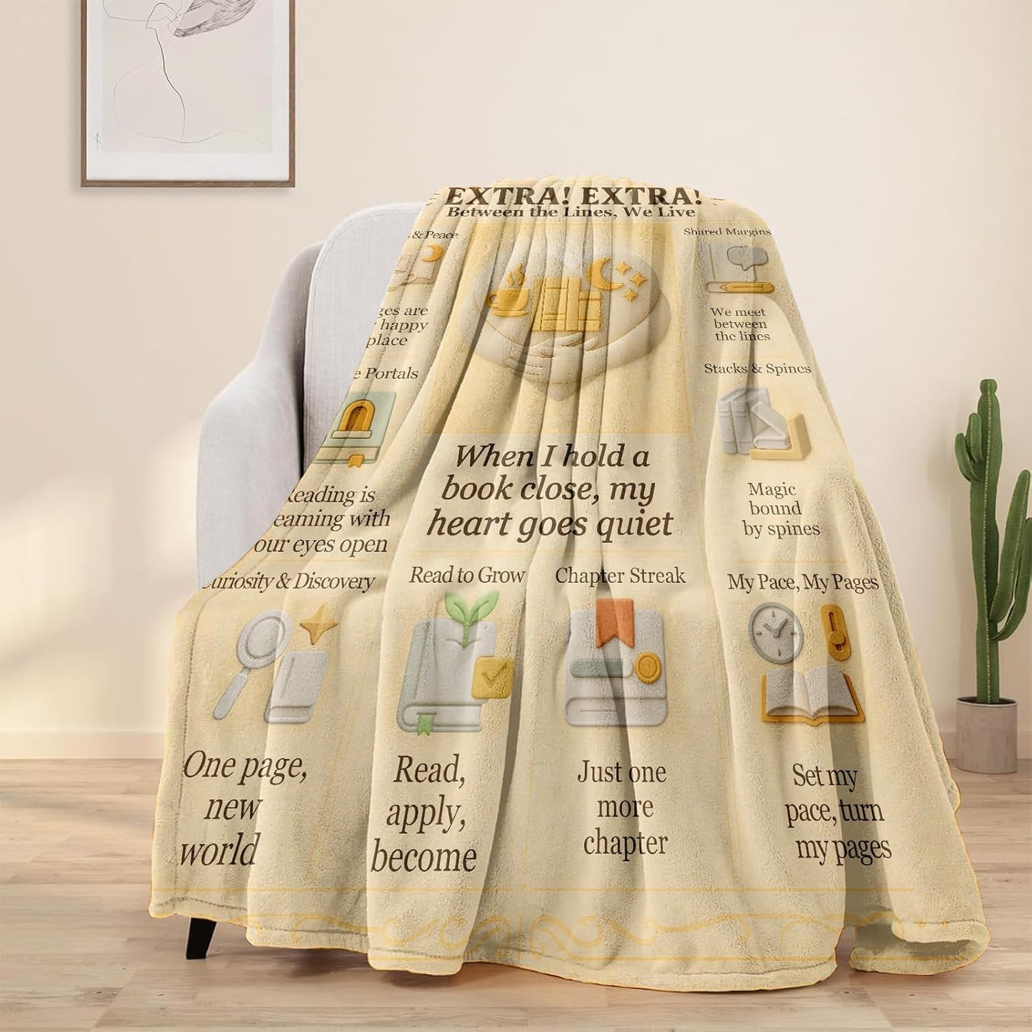 Book Lover Reading Blanket 60x50, Vintage Newspaper Editorial Design, Cozy Polyester Flannel Throw for Couch, Bed & Sofa, Sepia Reader-Themed Home Decor, Gift for Women & Adults