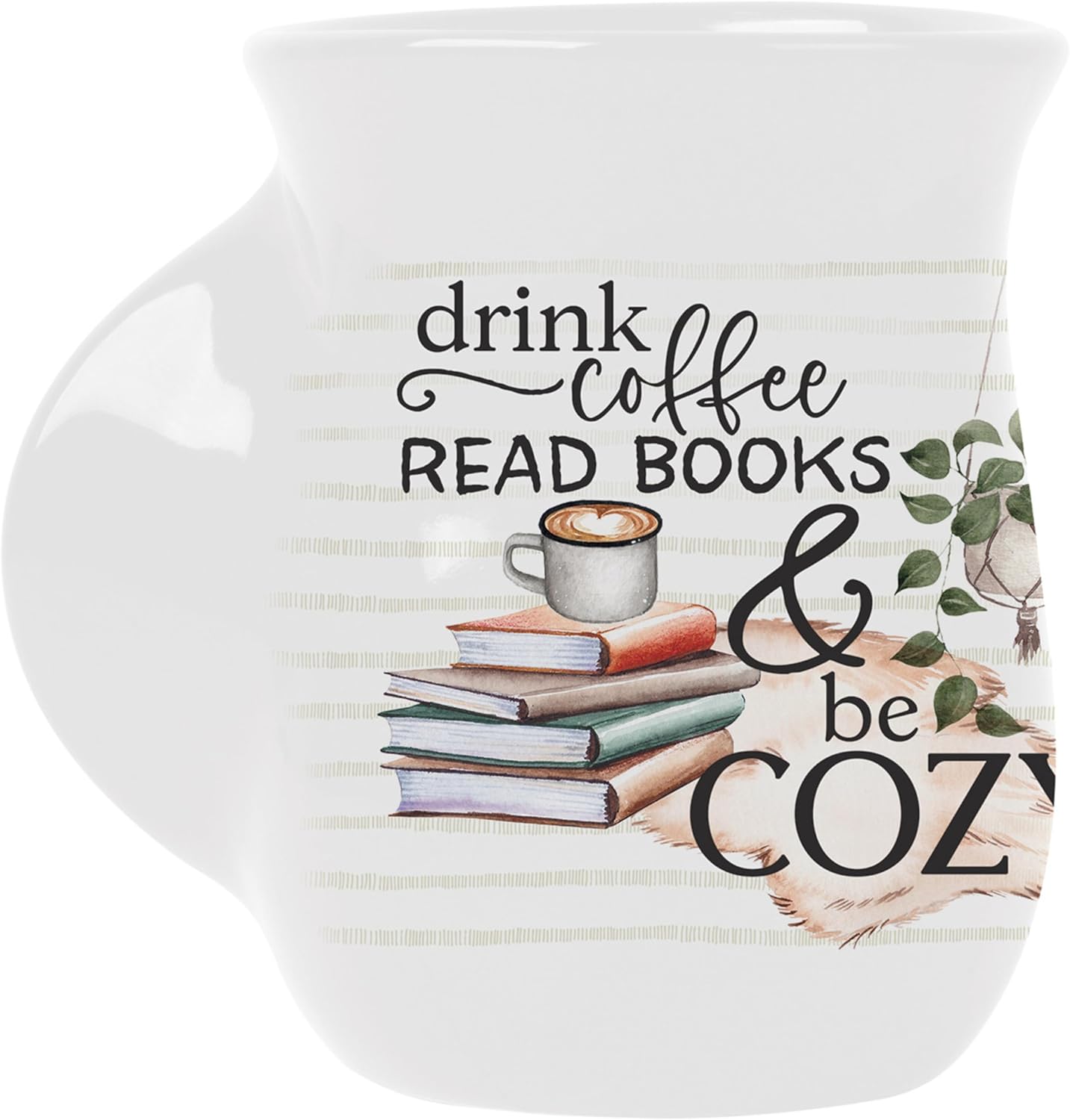 P. Graham Dunn Coffee Books Cozy Classic White 16 ounce Porcelain Ceramic Handwarmer Mug