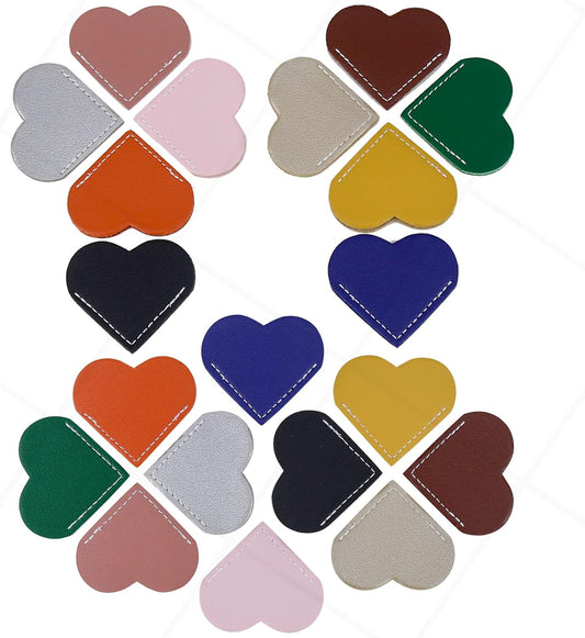 20 PCS Leather Heart Bookmark Heart Page Corner Handmade Bookmark Leather Reading Cute Bookmarks Accessories for Women Bookworm Present Book Lovers (10 Elegant Colors) 2.24x2.17inch