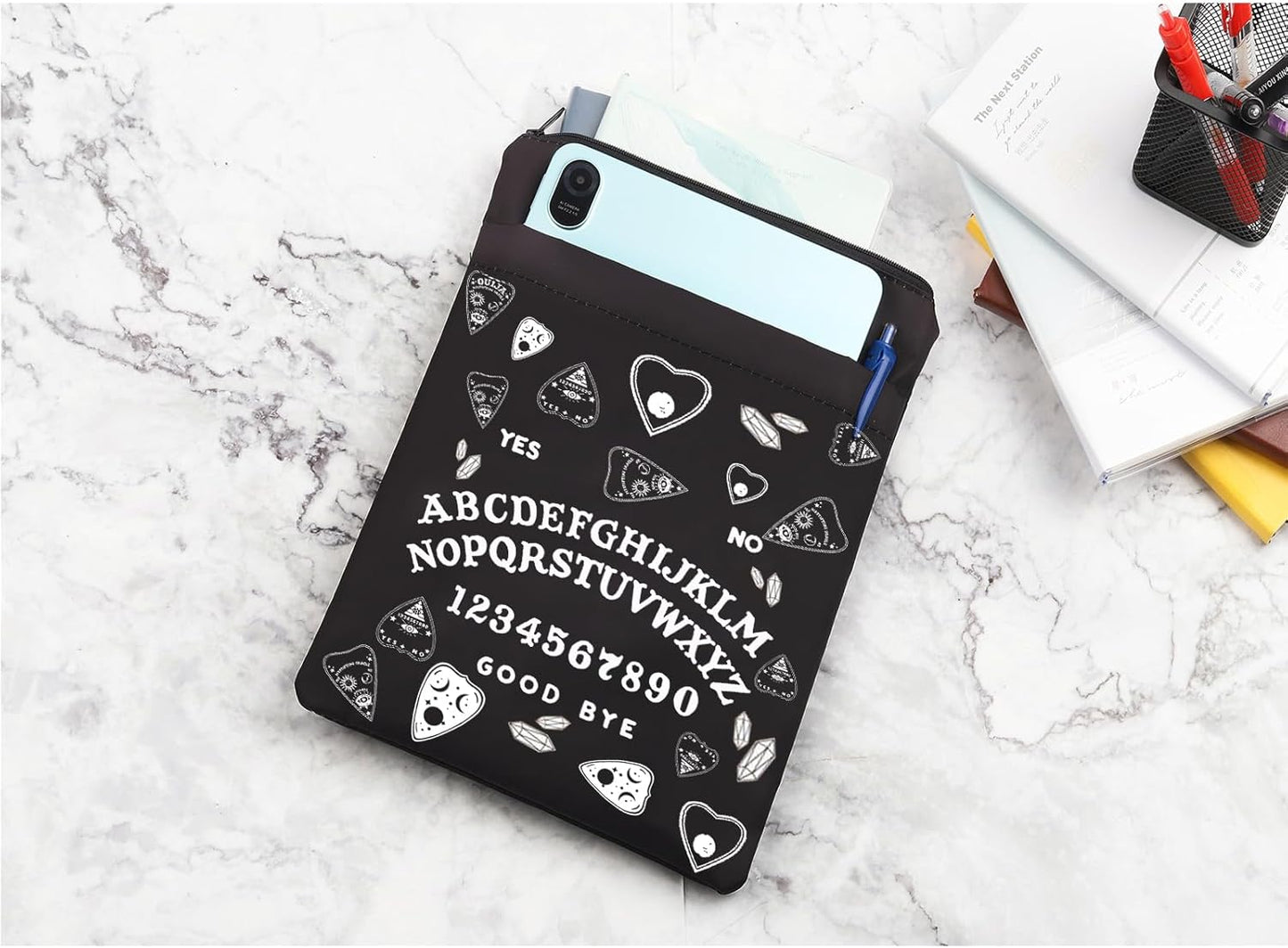LQRI YES NO Book Sleeve With Zipper Wiccan Gothic Book Cover Gift Spirit Board Zipper Pouch