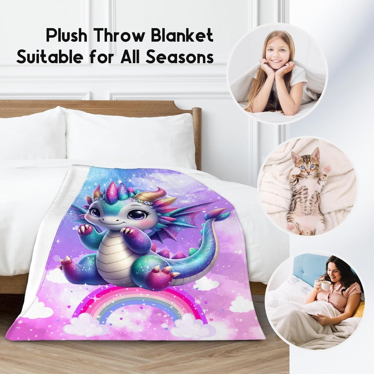 Toddler Blanket, Dragon Blanket Gifts for Girls, Dragon Fleece Throw for Kids Soft Comfy Throws for Sofa Couch, 40"x50"