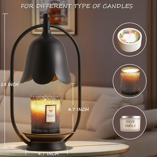 Black Flower Candle Warmer Lamp, Christmas Gift New Year Present Wedding Lamp - Timer Dimmable, Bedroom House Aesthetic Living Girls Women Mom Room New Home Decor