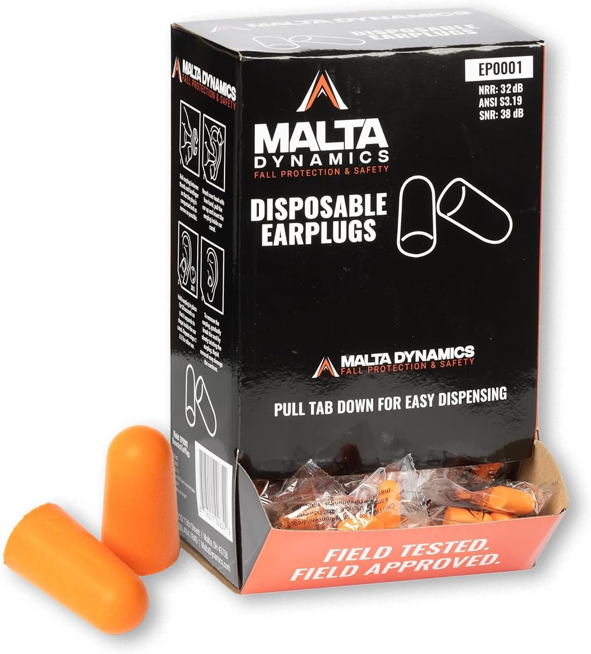 Malta Dynamics Foam Ear Plugs 200 Pairs – 32dB NRR Noise Cancelling Ear Plugs for Hearing Protection, Construction, Sleep, Concerts, Shooting, and More Individually Wrapped & Disposable Earplugs