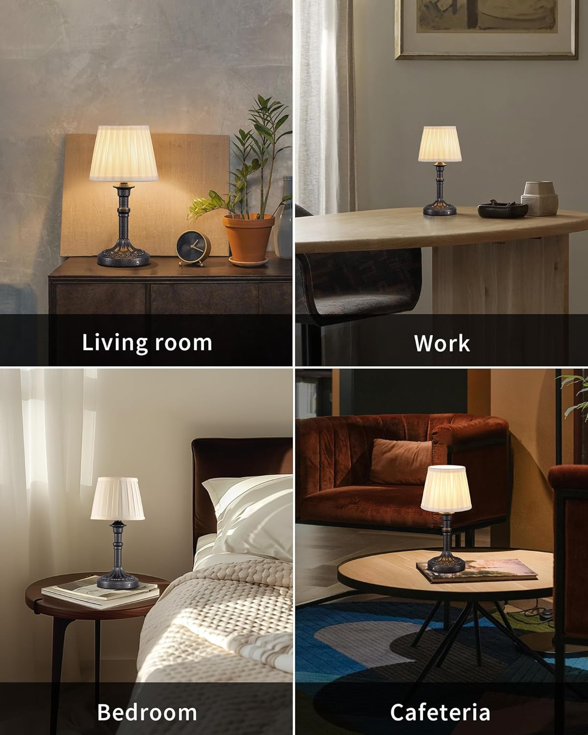 KDG Cordless Portables Table Lamp Set of 2, LED Fabric Shade Small Desk Lamps, 4000mAh Battery Powered Lighting, 2700K Stepless Dimmable Light for Living Room, Dining Room, Bedroom (Mottled Silver)