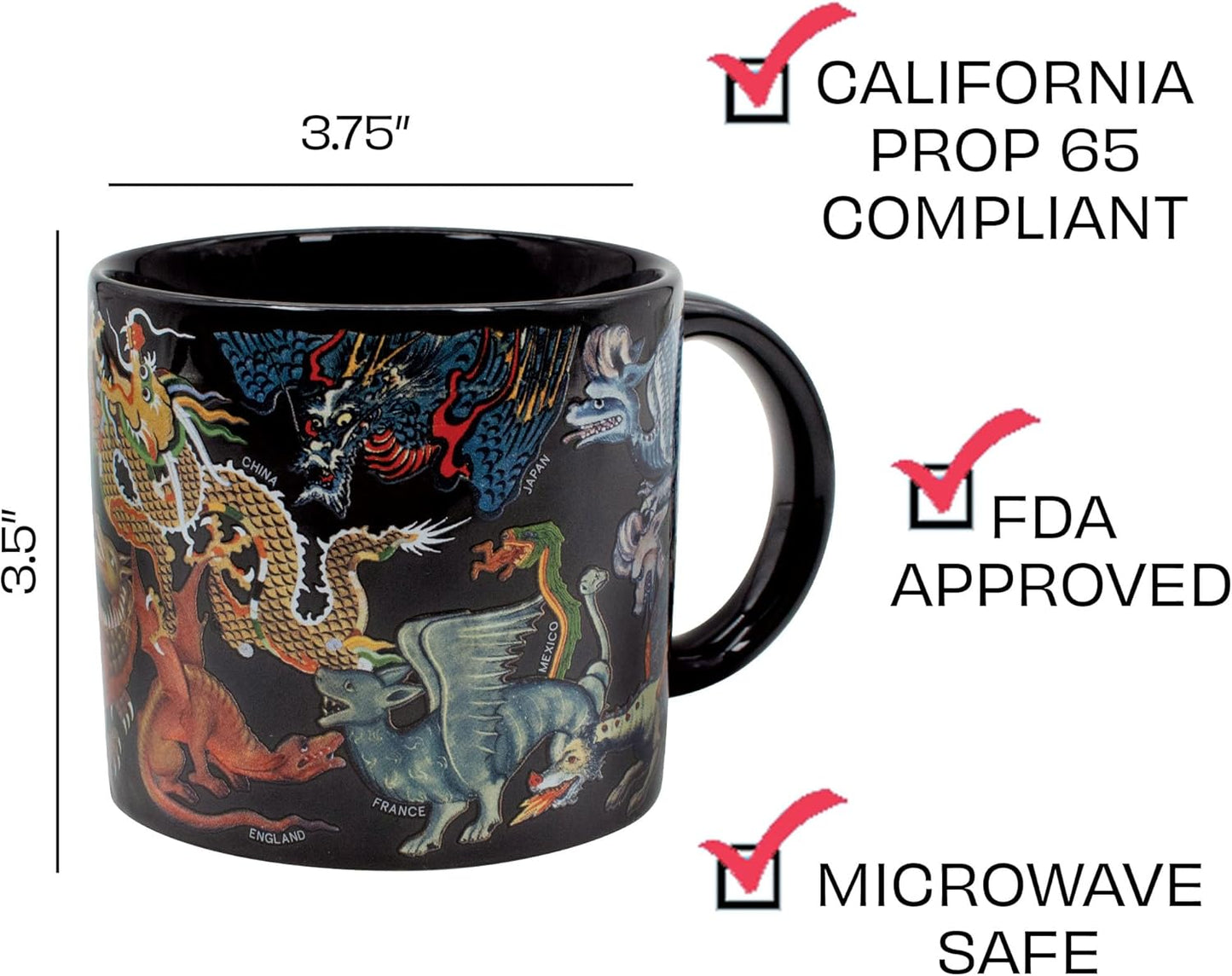 The Unemployed Philosophers Guild Dragon Mug - Features 19 Different Dragons From Around the World, Comes in Fun Box, 14 oz